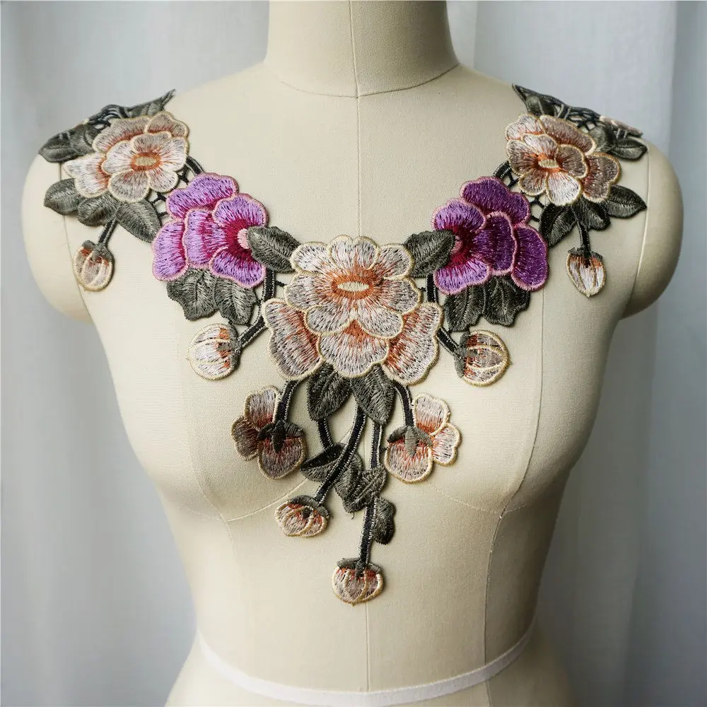 Вышитый цветок красная роза кисточка тканевый воротник цветочный лист