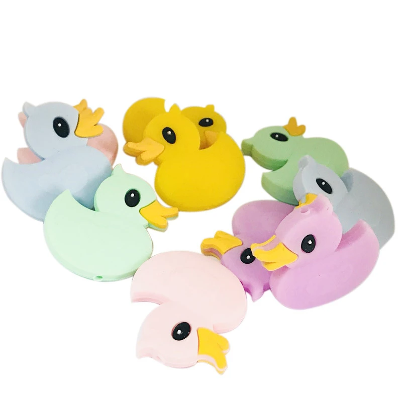 5pcs/lot Food Grade Cartoon Silicone Beads Mini Duck Baby Teether BPA Free DIY Teething Toys | Мать и ребенок