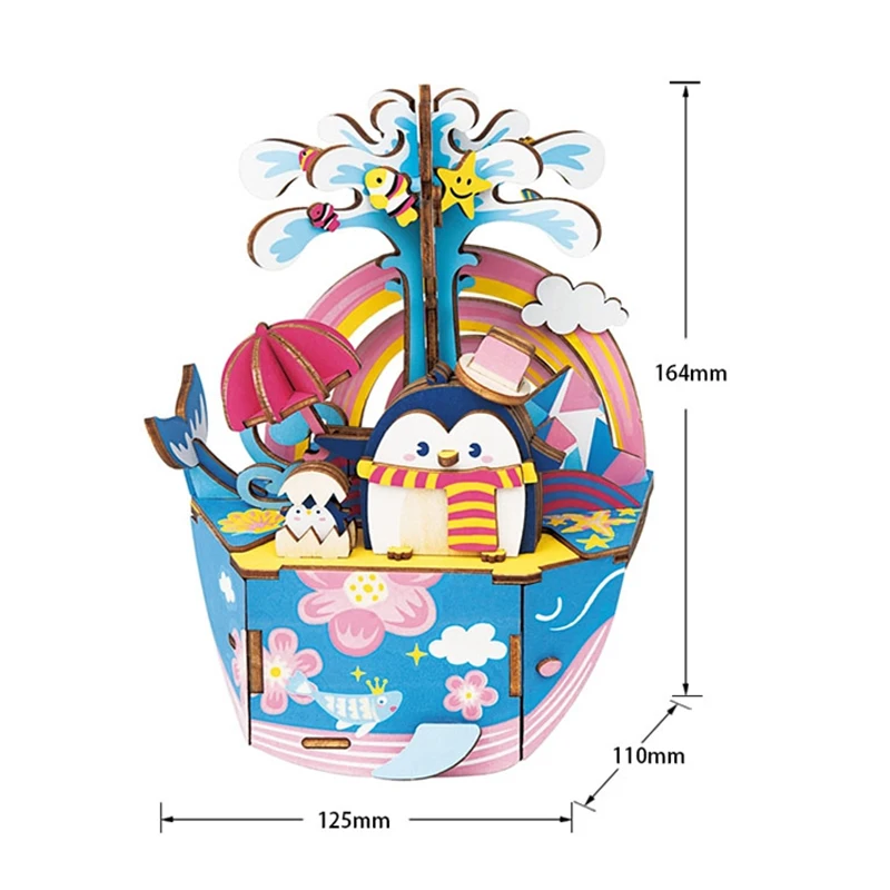 

DIY Music Box 3D Oceam Park Penguin Wooden Puzzle Game Assembly Moveable music Boxes Toy for Children Adult AMD51