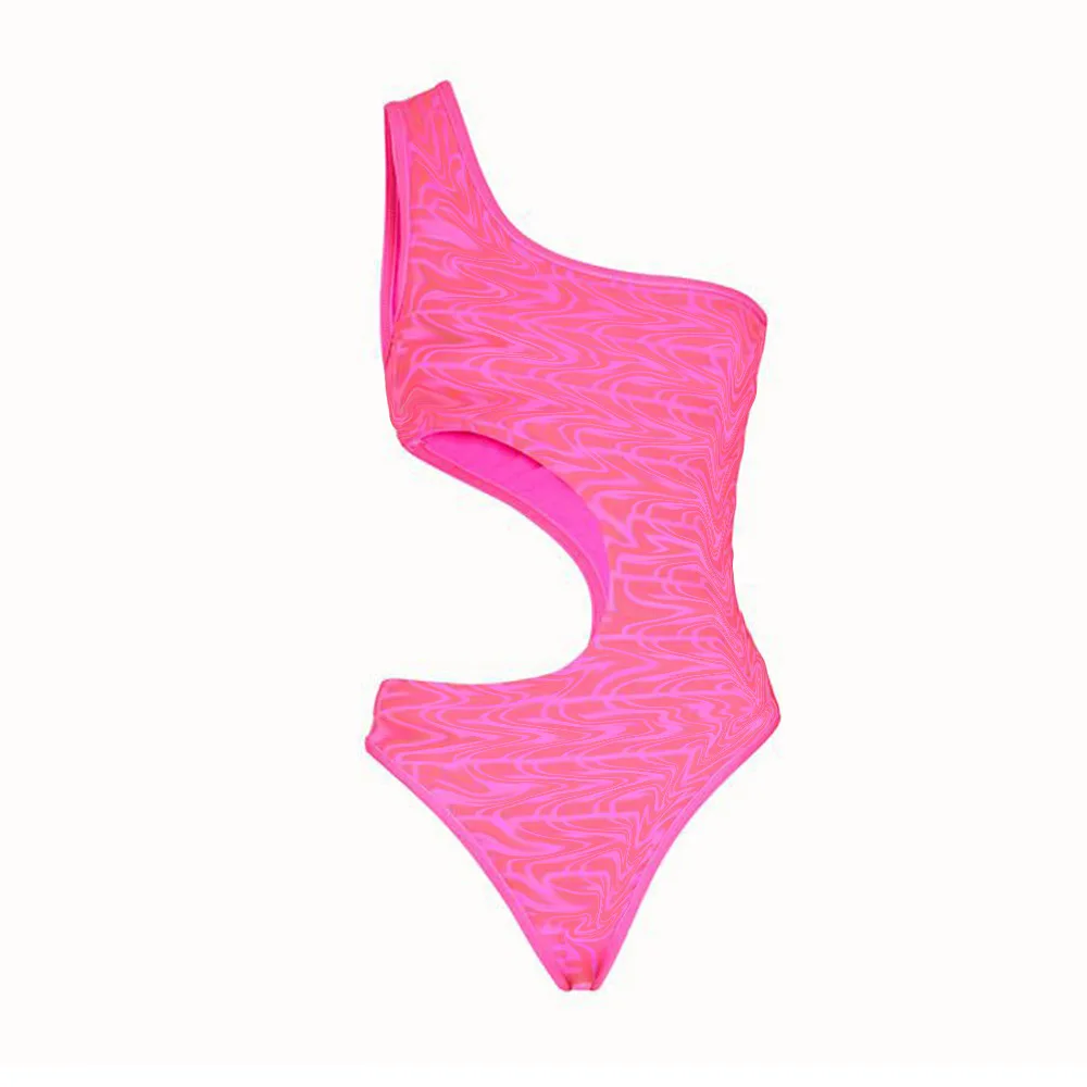 

2021 New Sexy One Piece Swimsuit Women Swimwear Cut Out Bathing Suit Summer Pink Brand Letters Print Swim Suit Beach Wear Female