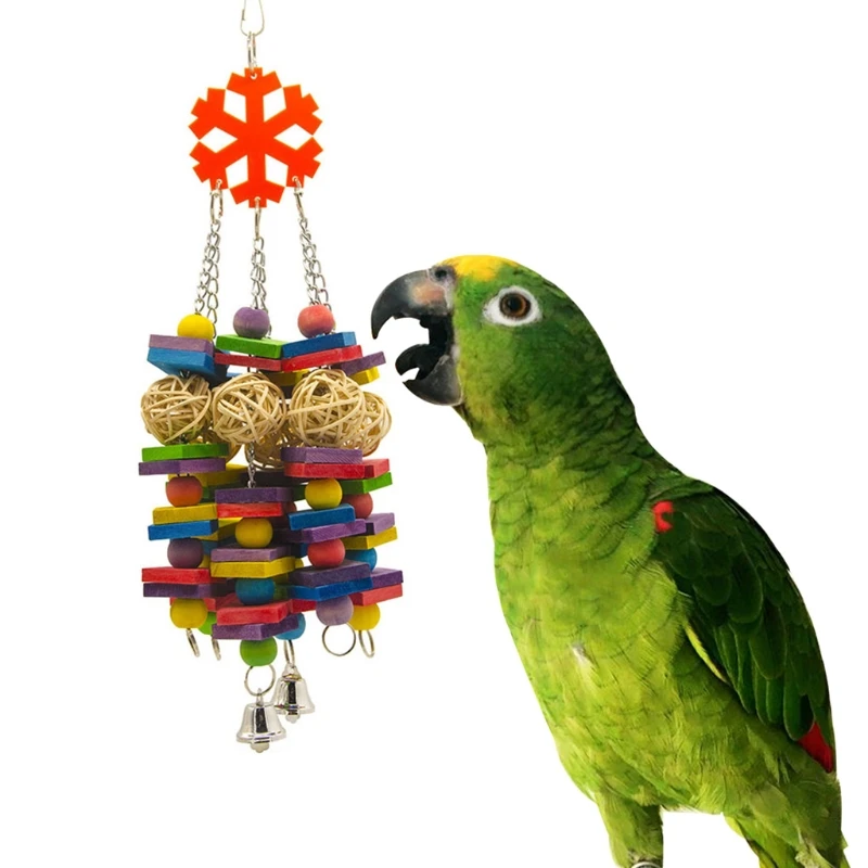 

Bird Chew Toy Multi-Colored Wood Blocks Swing with Hanging Hook Parrot Cage Toys