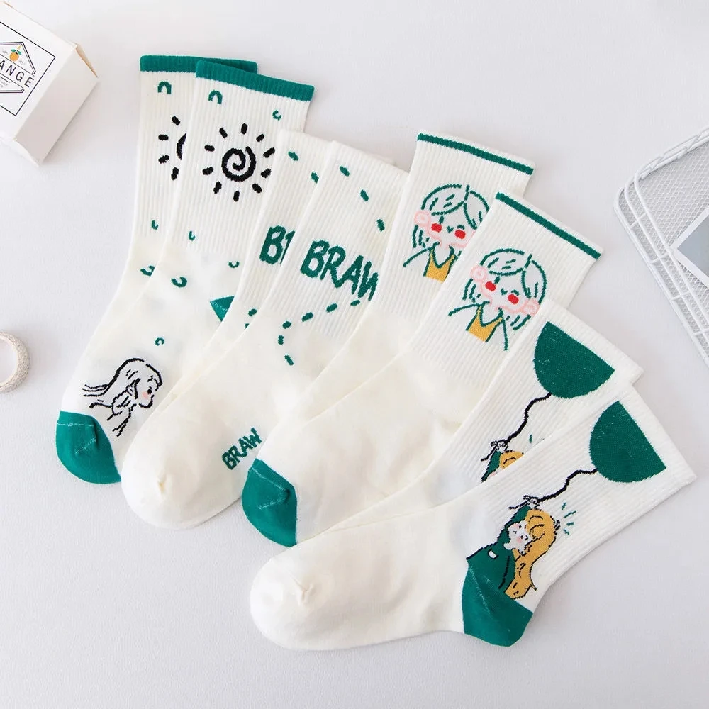 

4 Pairs/lot Print Cartoon Cute Socks Women's Fashion Casual Print Japan Korean Style Cute Sweet Girls Socks