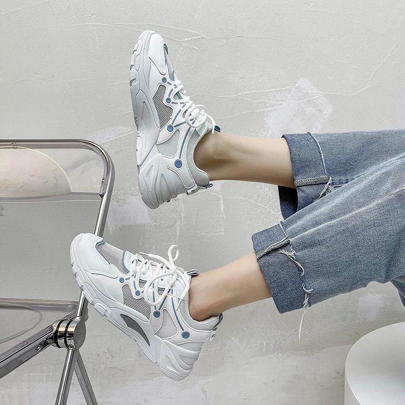 

Vulcanized Shoes Women Breathable Mesh Platform Sneakers Outdoor Casual Dad Shoes Women Thick Sole Sneakers Basket Femme