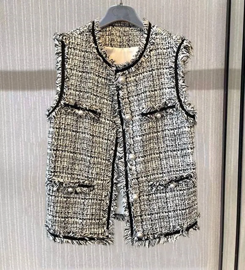 

Guesod Tweed Tank 2021 Spring Autumn All Match Female Ladies Vest Outerwear Top New Arrive