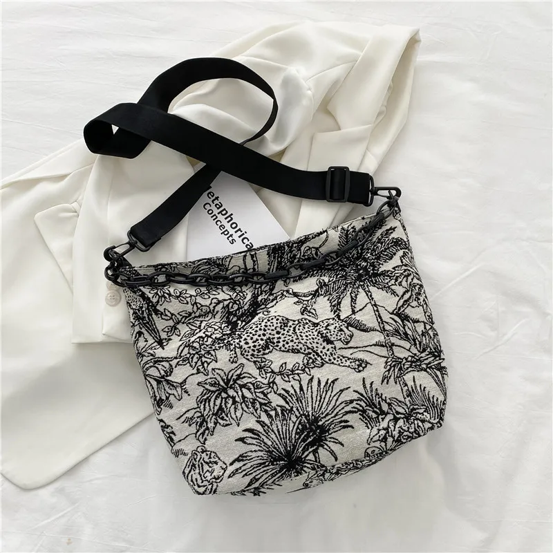 

Polyester Women Luxury Designer Handbags 2021 Girls Shoppers Fashion Casual Landscape Print Chains Large Capacity Crossbody Bags