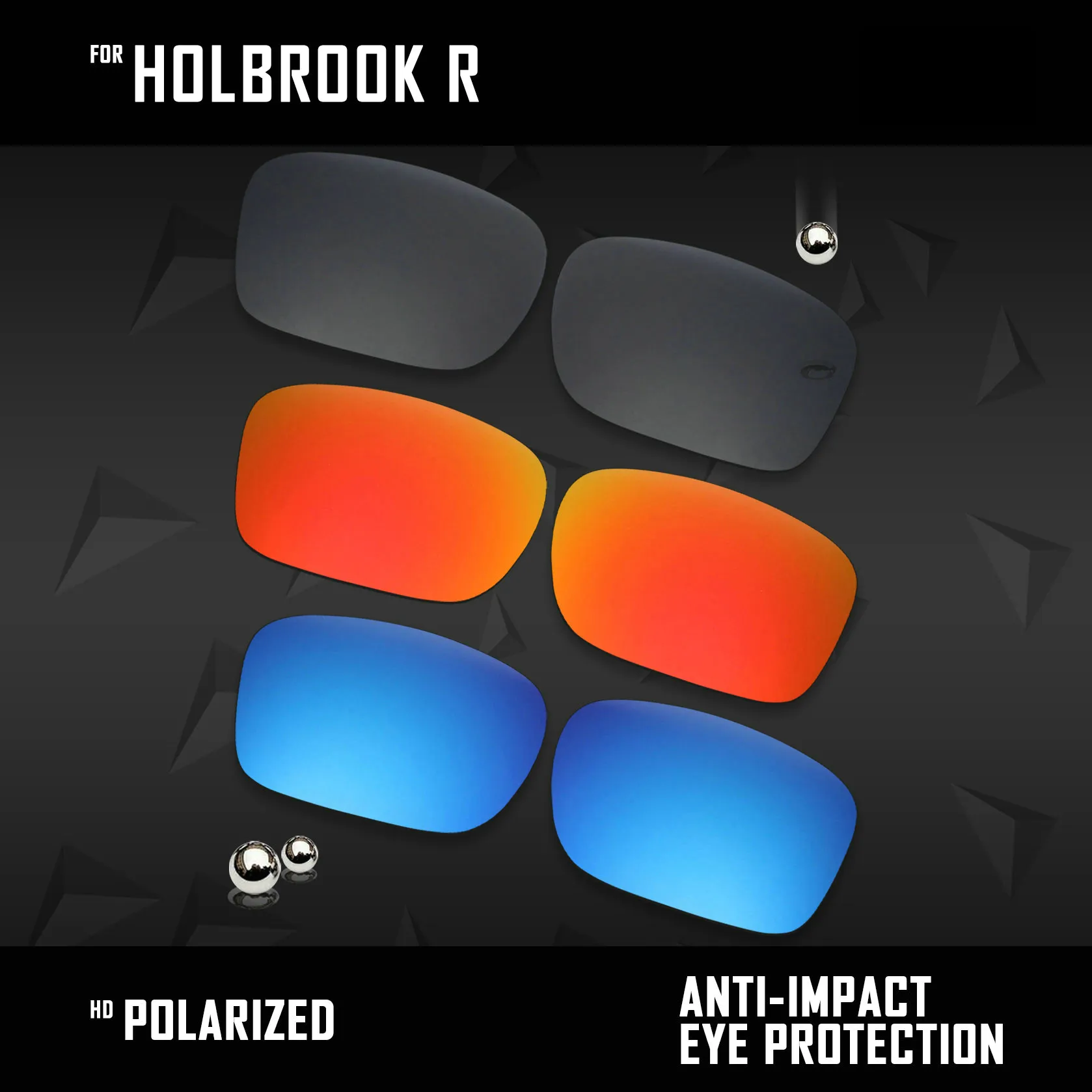 OOWLIT 3 Pairs Polarized Sunglasses Replacement Lenses for Oakley Holbrook R OO9377-Black & Fire Red & Ice Blue