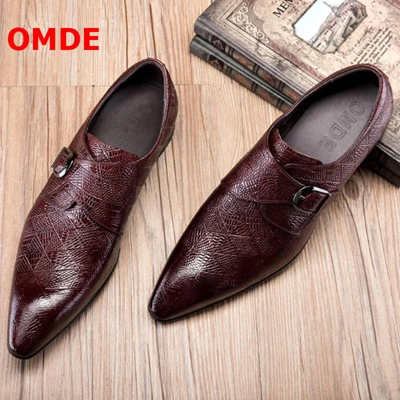 Туфли OMDE мужские из натуральной кожи Мокасины заостренный носок без застежки