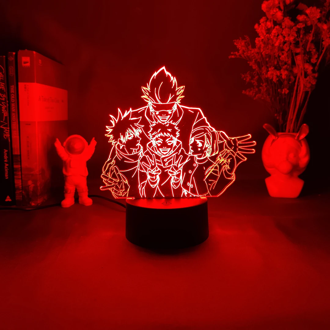 Hot Anime Jujutsu Kaisen Figures 3D Visual Lamp Cool Satoru Gojo Team Acrylic Laser Engraved Upward Lighting LED Home Decoration | Лампы и