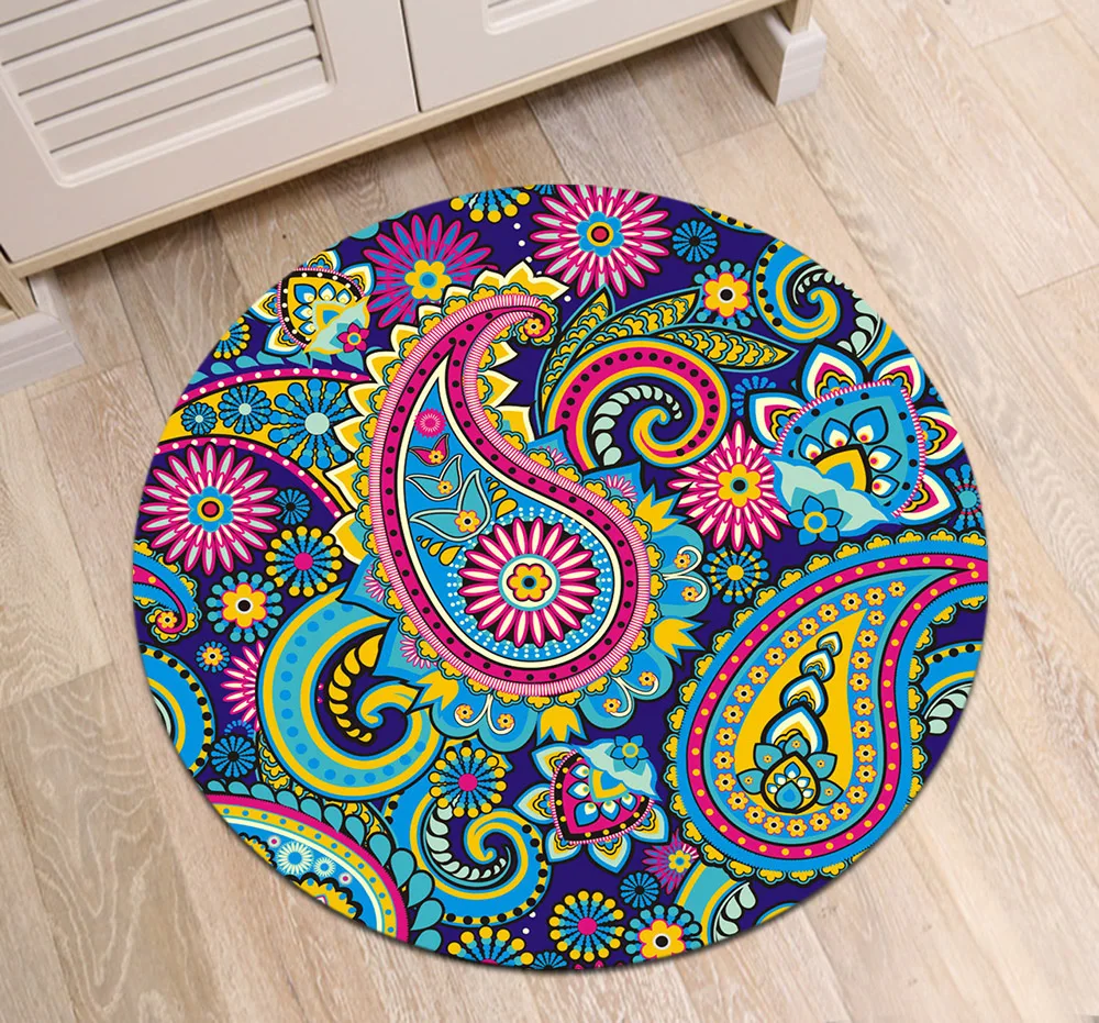 Классический напольный коврик с узором пейсли и мандалой Круглый для гостиной на
