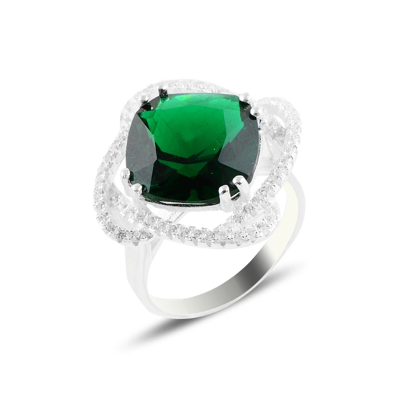 

Silverlina Silver Emerald Zircon Engagement Ring