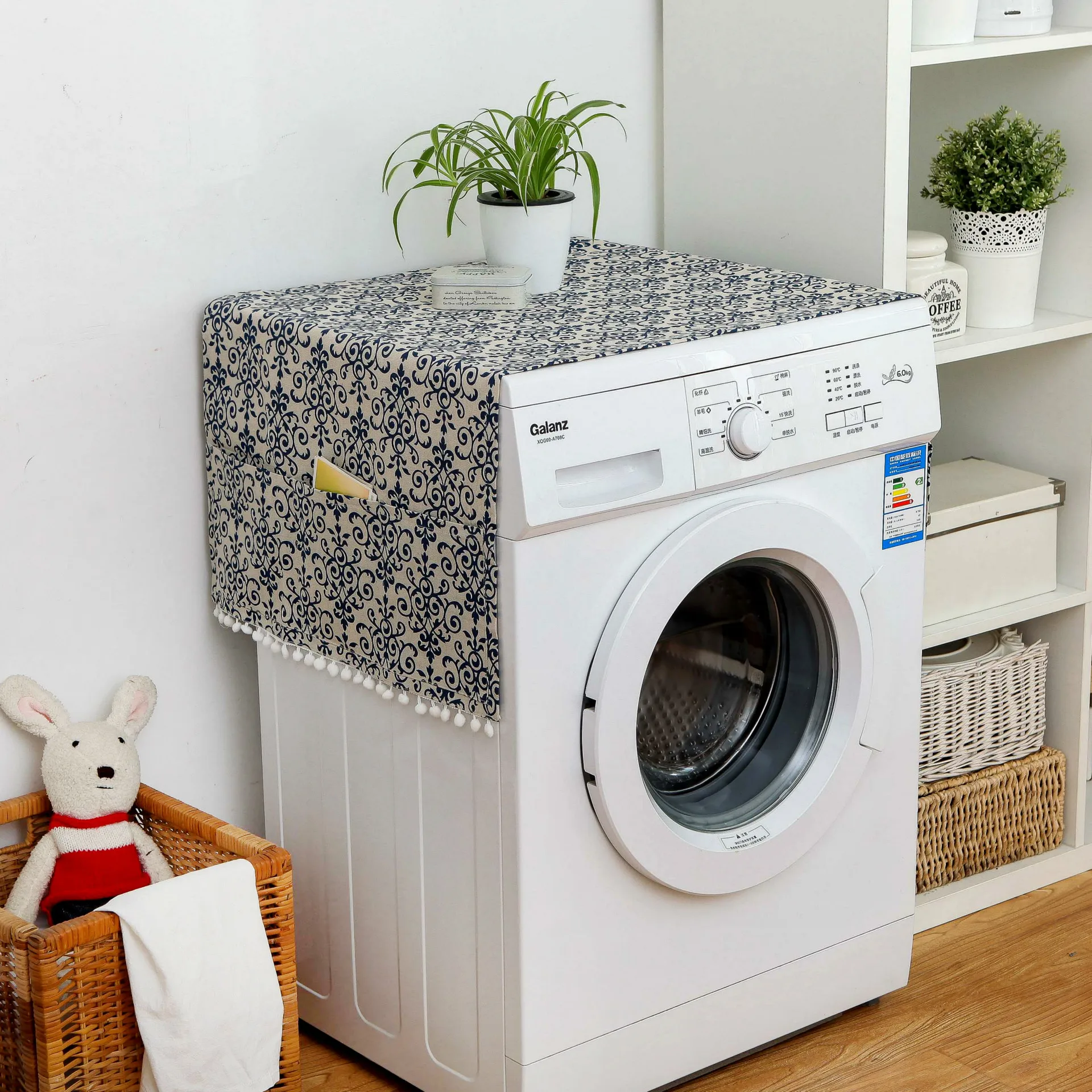 

1pcs Geometric Refrigerator Cloth Single Door Refrigerator Dust Cover Pastoral Double Open Towel Washing Machine Cover Towel
