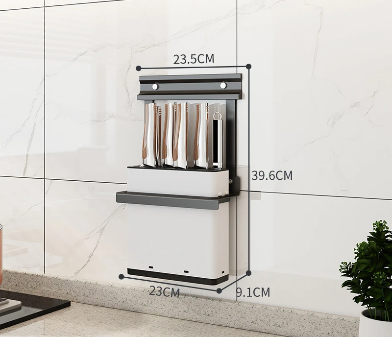 

Black Stainless Steel Wall Mount Kitchen Storage Rack for Cutlery Knives Holder Spice Orgainizer Shelf Pot Lid Container Hooks