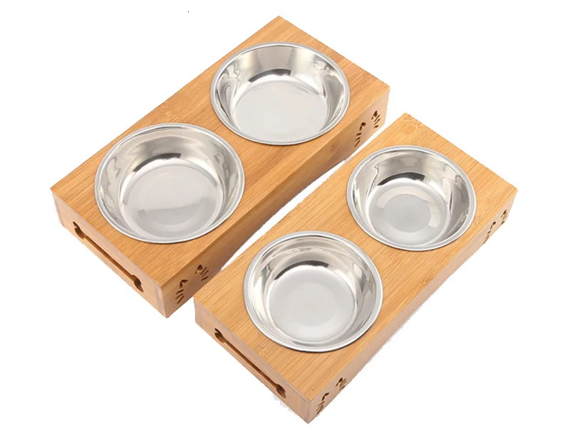 Pawstrip двойная миска для собак из бамбука и нержавеющей стали керамическая миска для собачьего корма миска Фидер для кормления миска для воды для собак Petshop