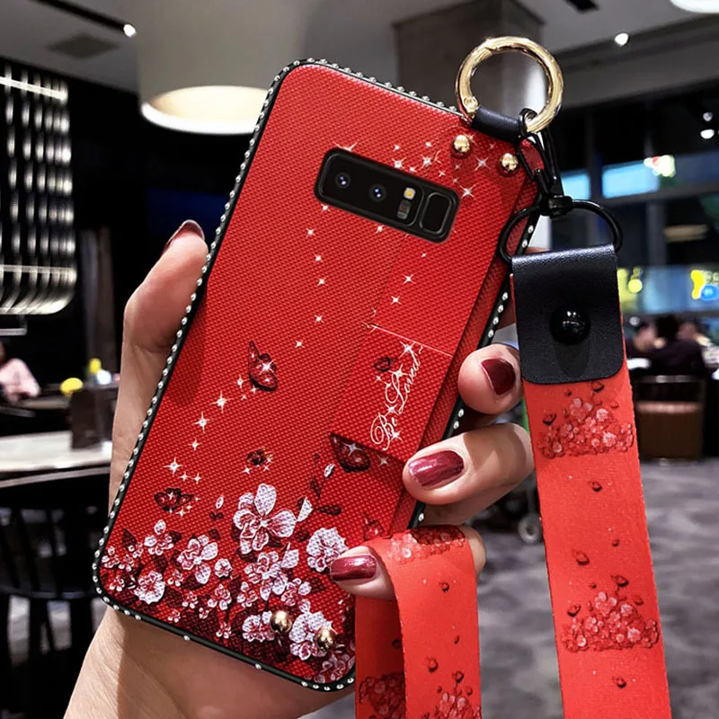 Wrist Strap Soft TPU Case For Samsung Galaxy S7e S8 S9 S10 Plus Note 8 9 10 Pro Vintage Flower Pattern Holder Cover With Lanyard | Мобильные