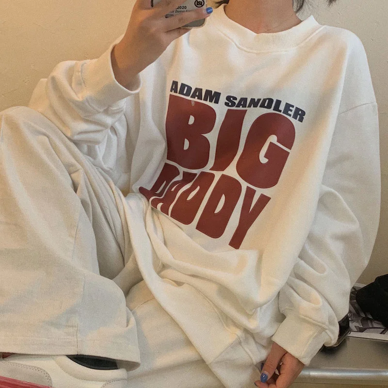 Тонкий стильный свободный свитер с надписью школьный длинным рукавом | Женская