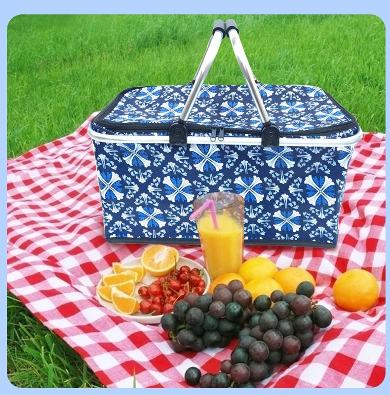 

30L Fashion Foldable Picnic Basket Oxford Fabric Aluminium Frame Shopping Bag Car Incubator Camping box