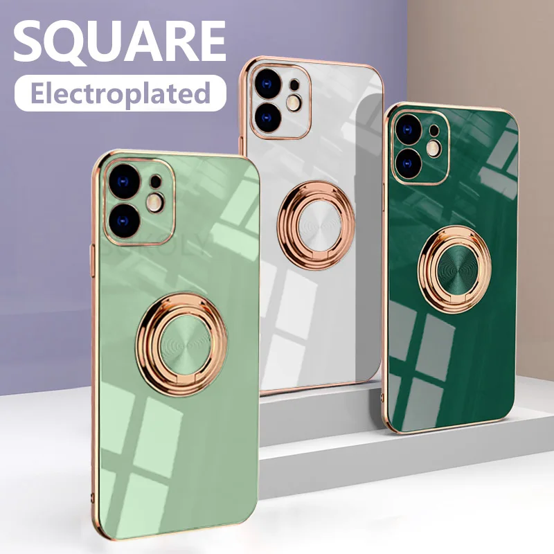 

Luxury Phone Ring Case For iPhone 13 12 11 Pro XS MAX Mini SE 2020 8 7 Plus Slim Soft TPU Silicone Protective Stand Holder Cover