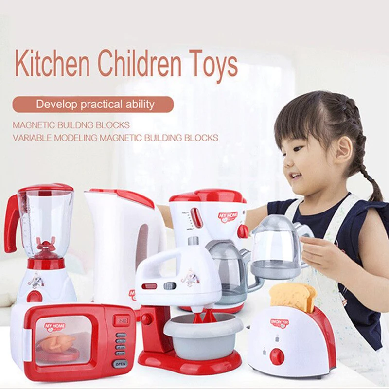 Kitchen Toys Light-up & Sound Simulation Appliances House Toy for Girls Pretend Play Coffee Machine Blender Kids Children Gift