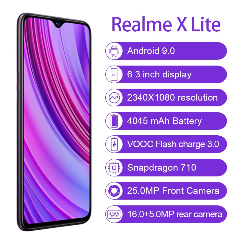 CN версия OPPO Realme X Lite (RMX1851) 6 3 &quotAndroid 9 0 Snapdragon 710 ГБ 128 Встроенная память 25.0MP функция