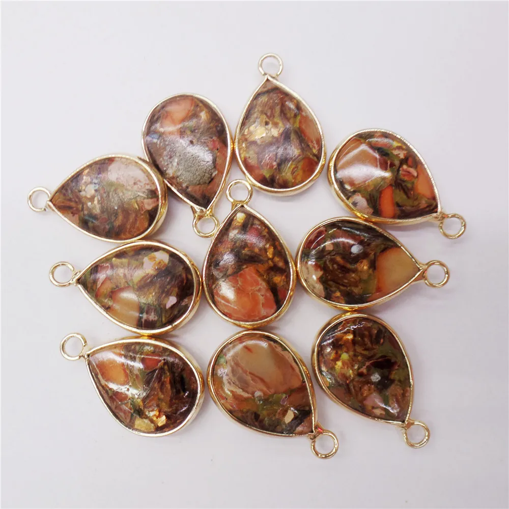 

10 шт. 23x14x5 мм подвесные бусины из сплава, апельсиновый и коричневый морской осадка, яшма, каплевидные Подвески, DIY аксессуары для изготовлени...