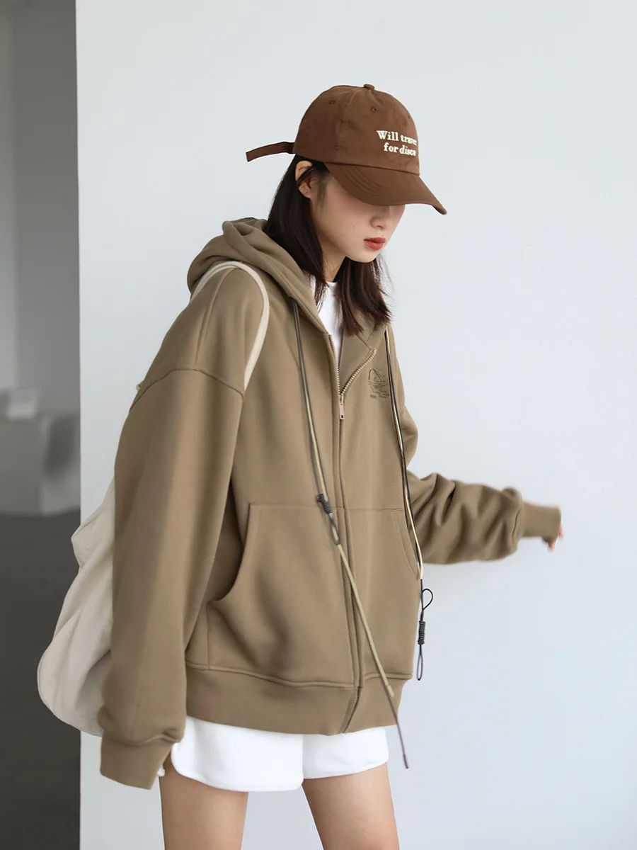 

Женские куртки в стиле Харадзюку, Повседневная Женская толстовка на молнии, зимний бархатный топ с длинным рукавом и вышивкой, женские толс...