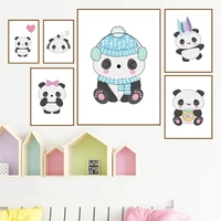 home decoration cute cartoon animals panda pictures frameless canvas painting wall art posters for baby children bedroom home