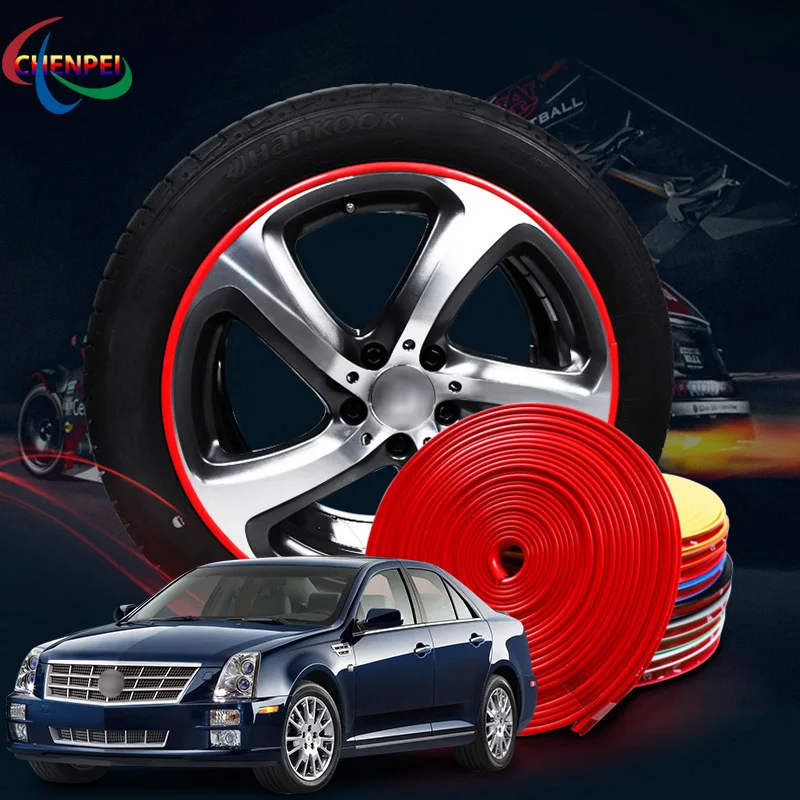 

Car Wheel Hub Rim Rubber Sticker For Cadillac Series Auto Tire Plated Strip Protection tire Decoration strap Car Accessories
