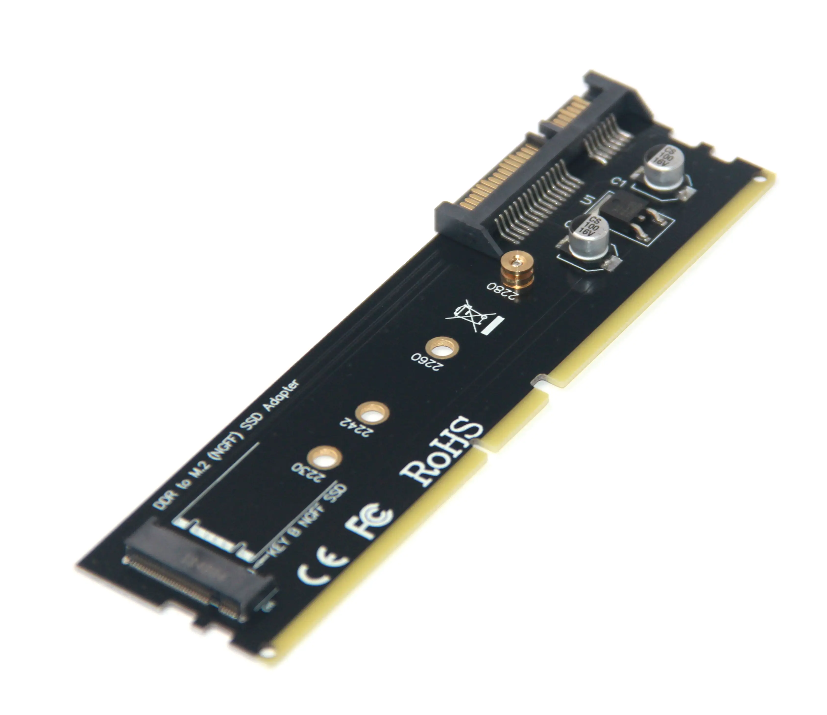 

L DDR4 DDR3 to M2 SSD Adapter M.2 NGFF B Key Riser Card SATA 15Pin Power + SATA 7Pin Data Port Support 2242 2260 2280 M.2 SSD