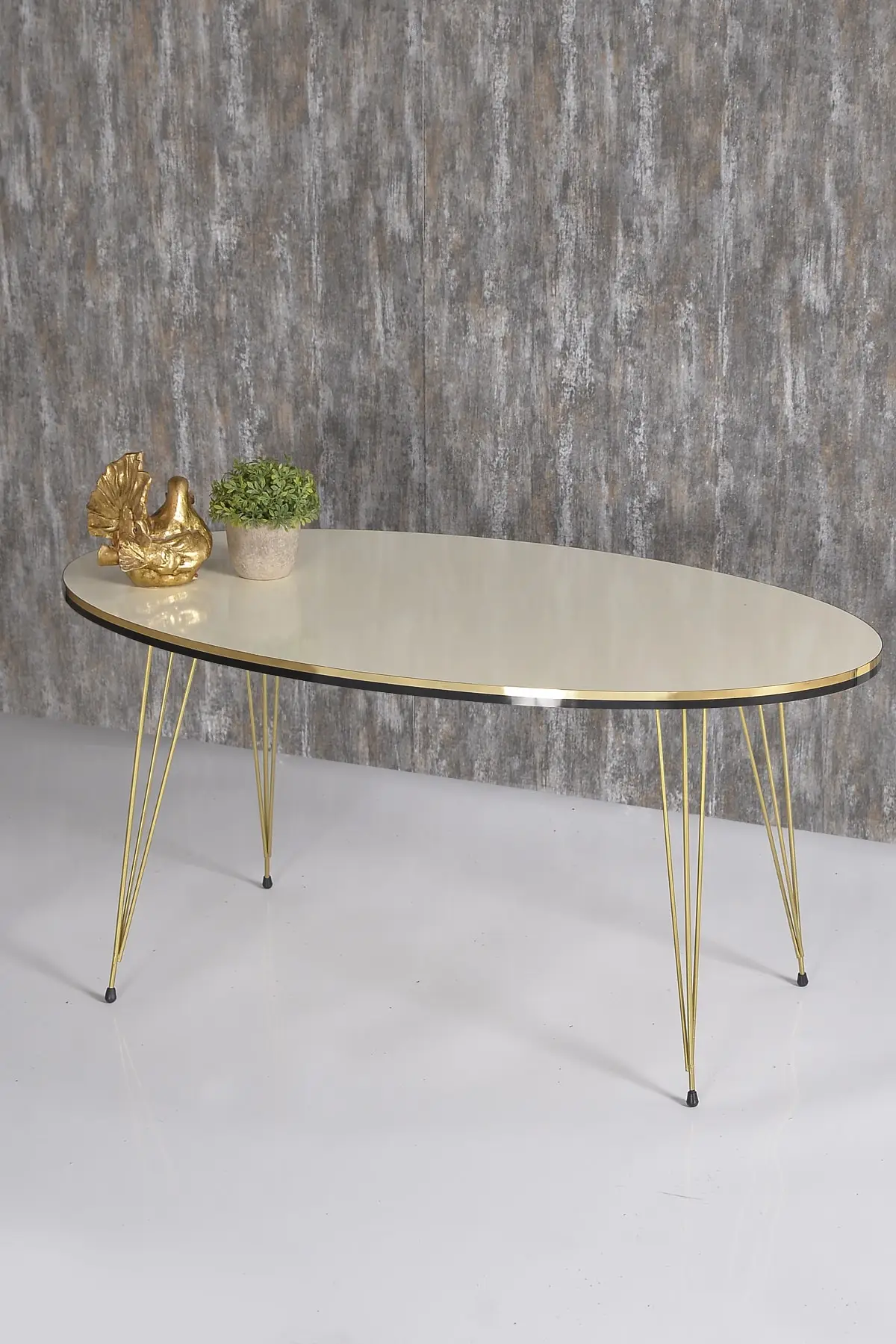 

Medium Coffee Table Ellipse Double Gold Cream Wire Foot