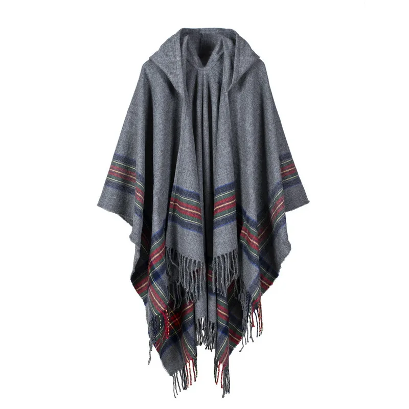 

New Fashion Ladies' Bars Poncho Big Frame Split Fork Imitation Womens Capes Cashmere Jacquard Shawl and Cloak Tassel Pashmina