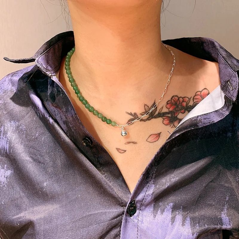 Женское асимметричное ожерелье VSnow серебристое металлическое круглое с кулоном