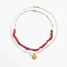 Массивное ожерелье ZA с многослойной подвеской из Красного Натурального Камня, женское модное геометрическое Золотое металлическое женское ожерелье, подарочные украшения, 2021