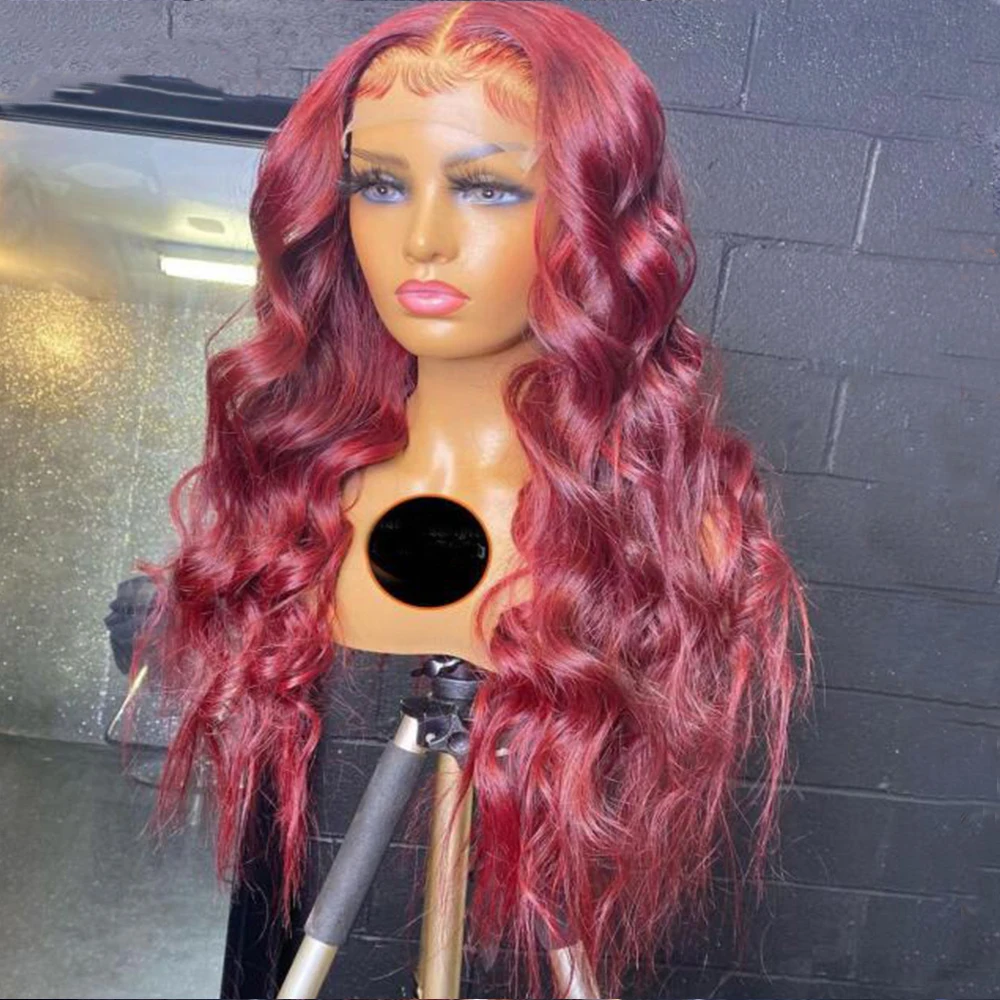 

Pre Plucked Body Wave Brazilian Human Hair Lace Frontal Wig Burgundy 99J Color With Baby Hair For Fashion Women Daily Wear
