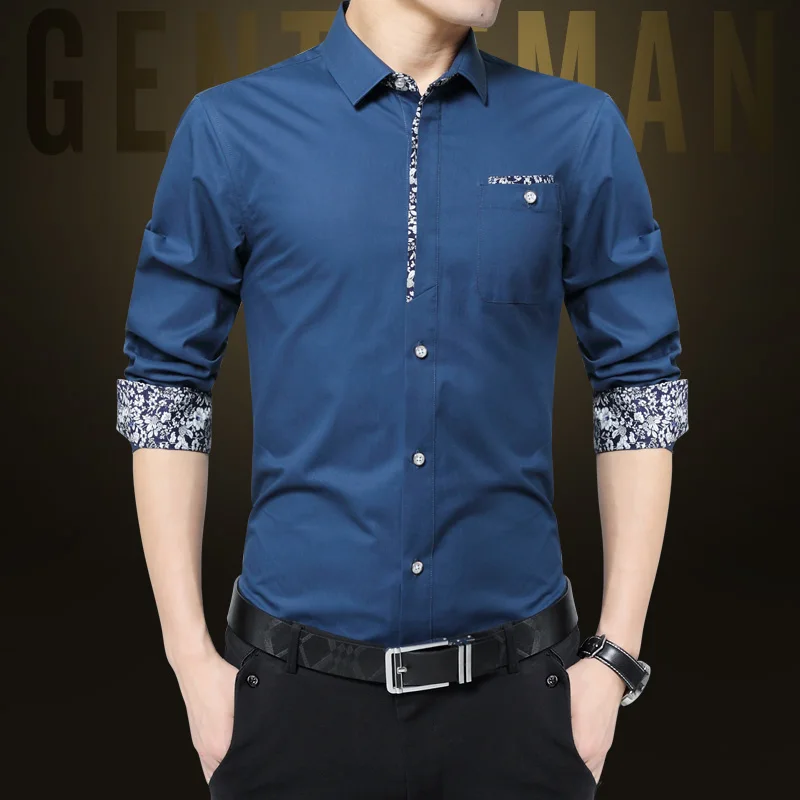 

Men Fashion Blouse Shirt Long Sleeve Business Social Shirt Solid Color Turn-neck Plus Size Work Blouse Brand Clothes