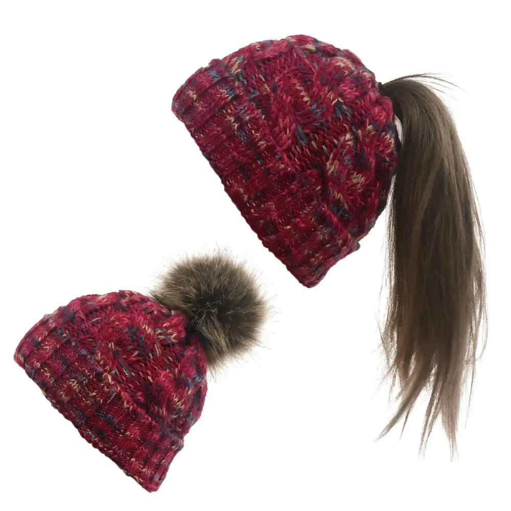 

Ponytail Beanie Women Stretch Knitted Crochet Beanies Winter Hats For Women Hats Cap Warm Lady Messy Bun Wholesale
