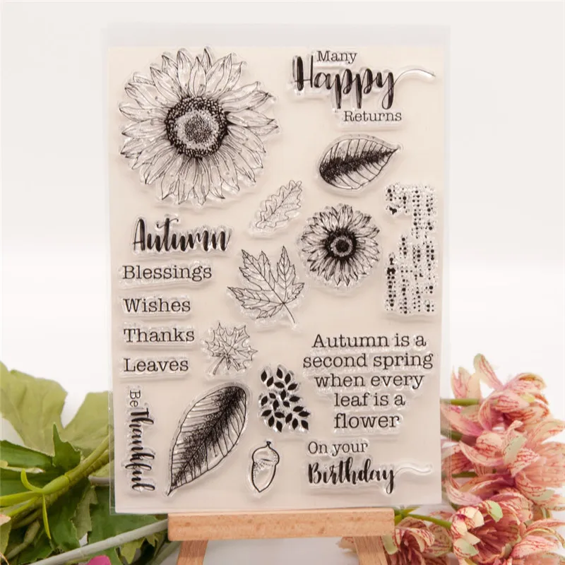 

Clear Stamp of Mapleleaf Sunflower Ink Stencil Letters Birthday Decor Scrapbooking Paper DIY Card Album Soft Seal Handbook Mold