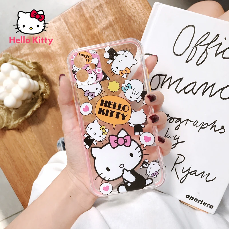 

HelloKitty for IPhone 7/8P/X/XR/XS/XSMAX/11/12Pro/12mini Cute transparent anti-drop mobile phone soft case