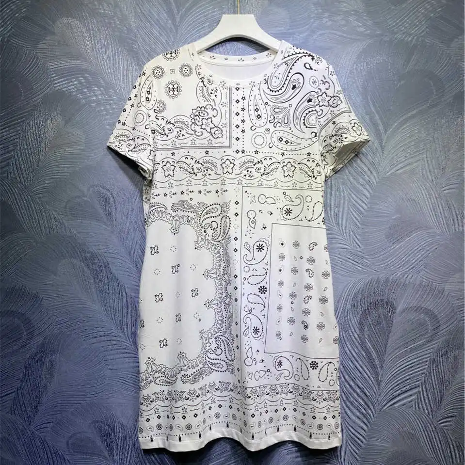 

Spring 2021 Summer FASHION Women's high quality 95%cotton long tee tops new designer floral print T-shirts C299