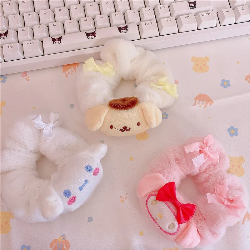

New Melody Fur Scrunchies Elastic Hair bands For Women Girls ponytail Holders Rope soft Plush Hair Ties Hair Accessories