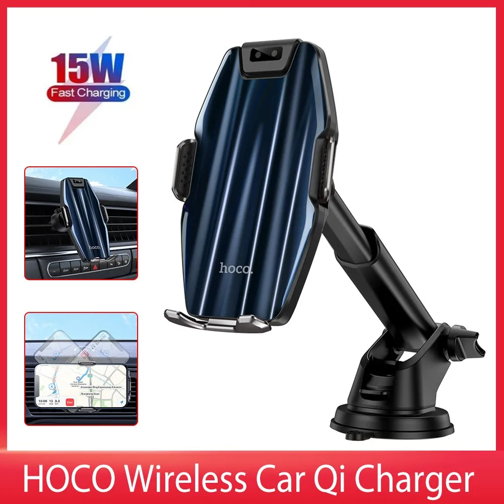 

HOCO беспроводное автомобильное зарядное устройство Qi автоматическое инфракрасное крепление на вентиляционное отверстие 15 Вт быстрое заряд...