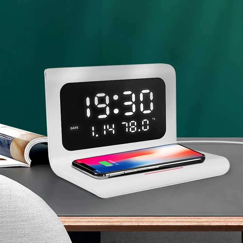 creative wireless super charger phone charging station with digital alarm clock mirror alarm clock thermometer electronic clock free global shipping
