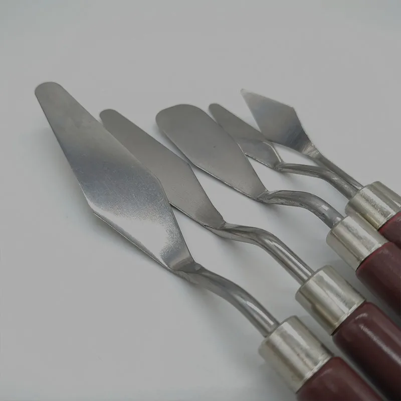 

5Pcs/Set Mahogany Handle Stainless Steel Painting Knife Scraper Palette Spatula Tools Set for Artist Art Supplies Bulk Wholesale