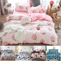 kawaii girl kids bedding set honey peach pink duvet cover sheet pillowcase woman adult bed linens king queen full home textile