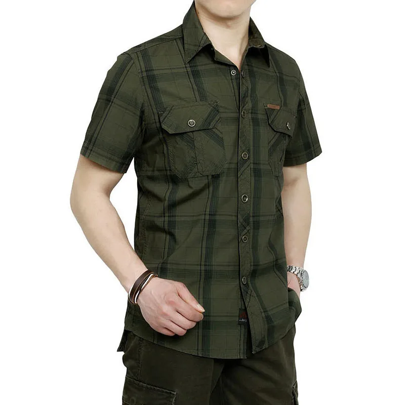 Мужская рубашка с коротким рукавом из 100% хлопка для активного отдыха больших