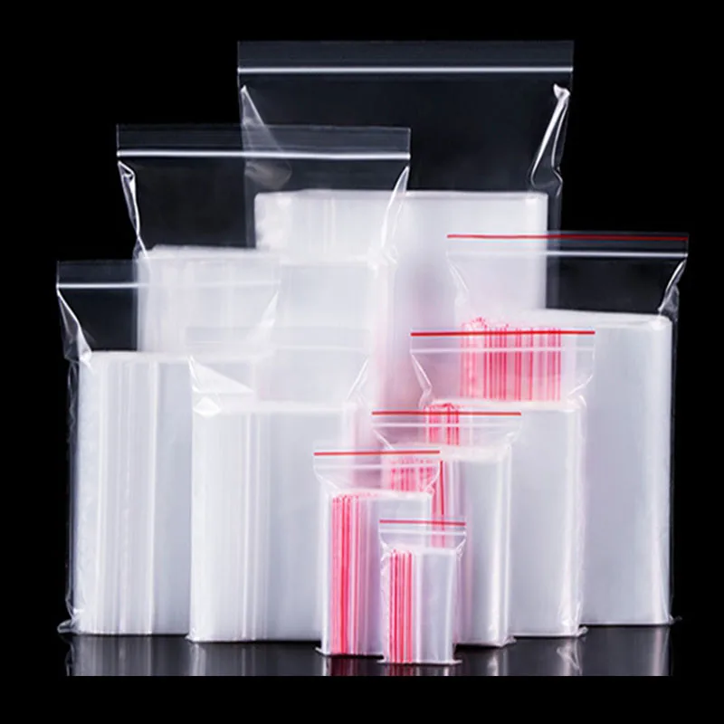 100PCs Plastic Bags Ziplock Food Packaging Jewelry Small Zip Lock Bags Clear Fresh-keeping Dustproof Reclosable Candy StorageBag