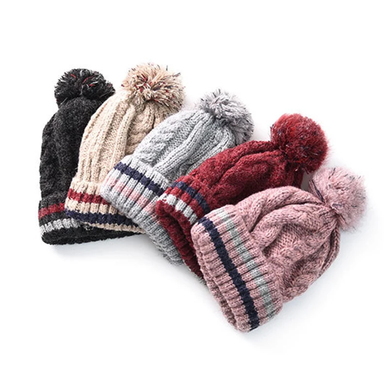 Fashion Kawaii Winter Warm Pompon Knitted Hats Women Harajuku Thick Striped Hat Female Skullies Beanies Outdoor Caps Girls Sweet |
