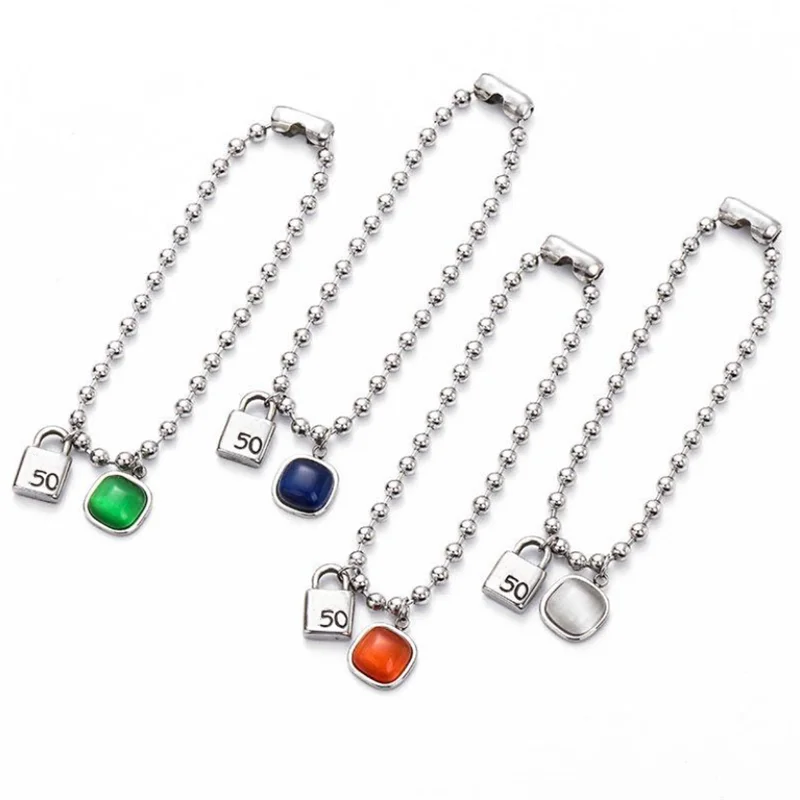 

Fashion Brand Stainless Steel Bracelet Retro 4mm Bead Chain Lock Opal Pendant Man Woman Bracelet UNO Jewelry