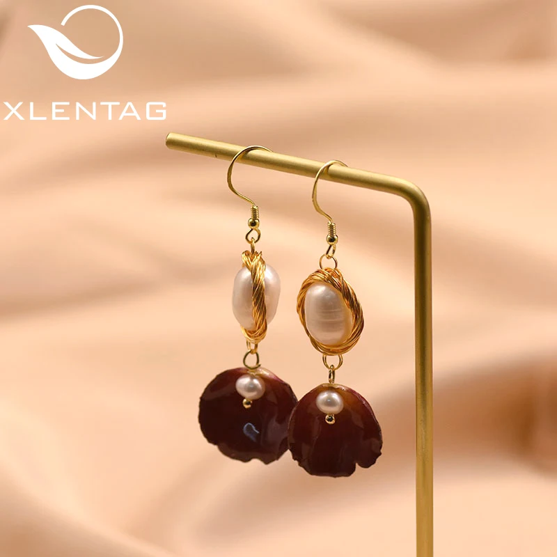 

XlentAg Natural Fresh Water Baroque Pearl Dangle Earrings Handmade Flower Drop Earrings Gifts For Women Fine Jewellery GE0481