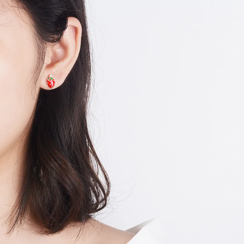 

925 Sterling Silver Piercing Strawberry Cut Stud Earrings for Women Girls Wedding Party Gift pendientes eh1456