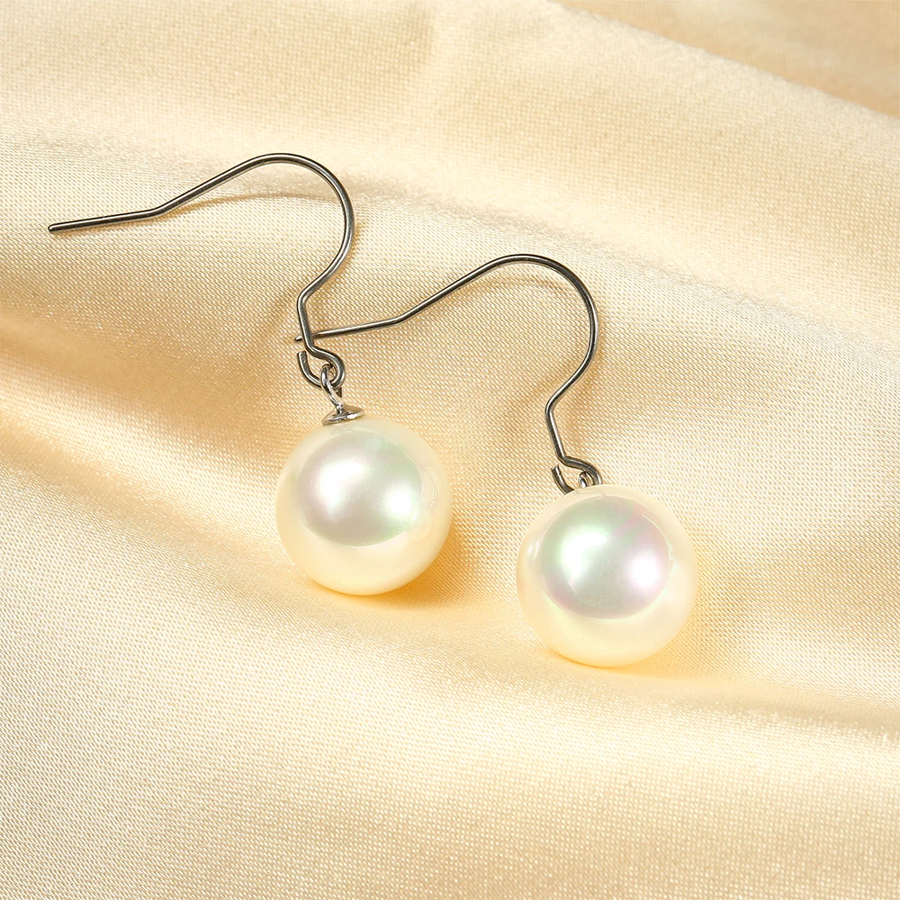

Pure Titanium Hook Dangling Drop Earring for Women Girls White Shell Pearl Titanium Lightweight Dainty Pearl Earring Charms